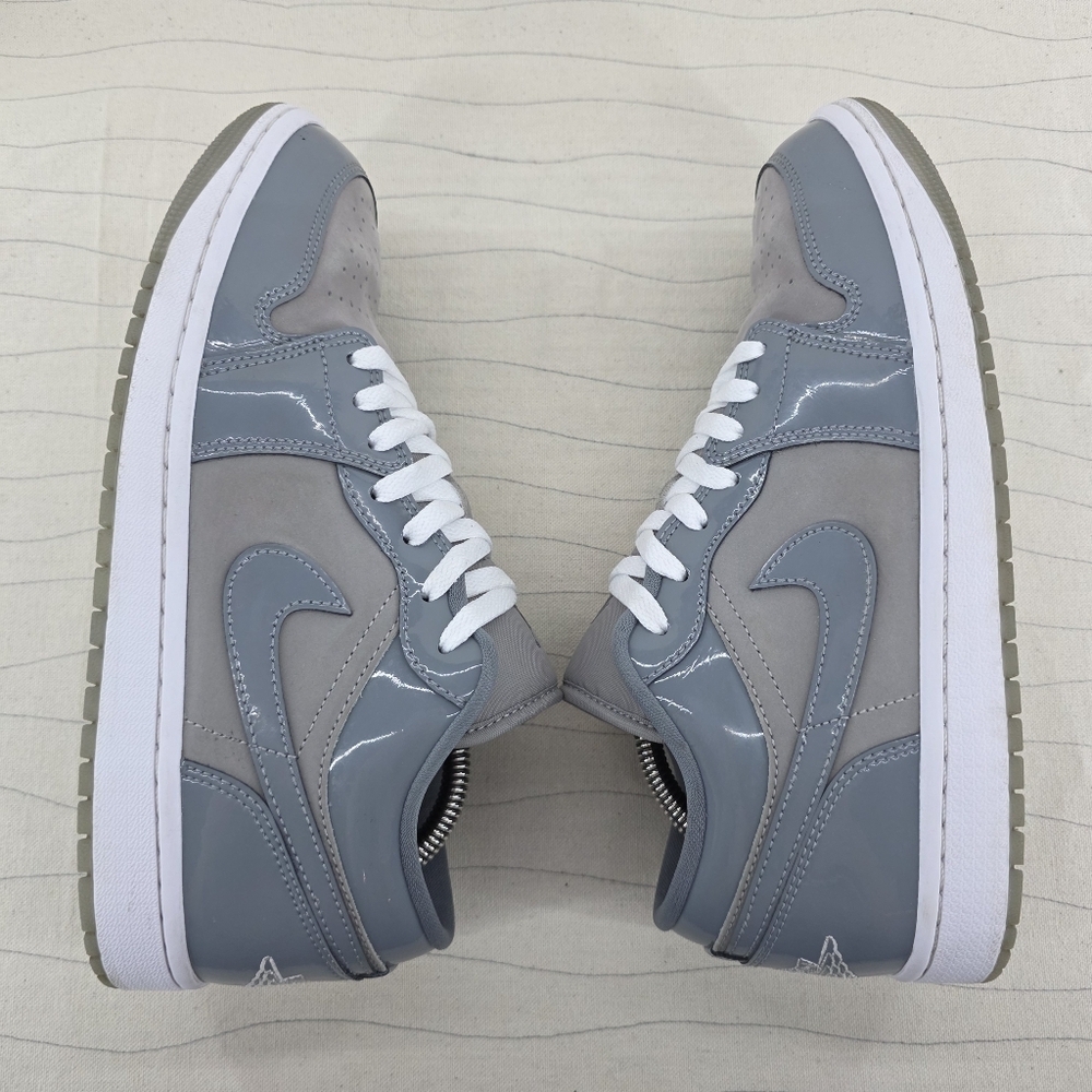Air Jordan Mens 1 SE Low Patent Cool Grey White Sneakers Shoes HF3148-011 Sz 8.5 - Picture 9 of 13